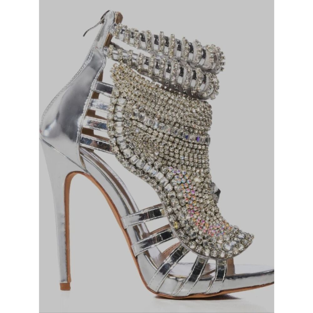 Azalea Wang Push Your Luck Stiletto Sandal In Silver (Runs Big) - Picture 11 of 13